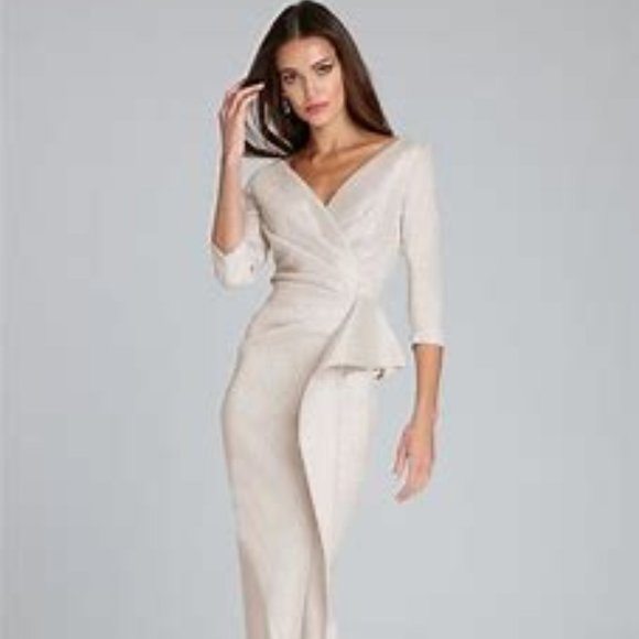 Rickie Freeman for Teri Jon jacquard gown, Light Gold, Size 8 - Picture 1 of 6